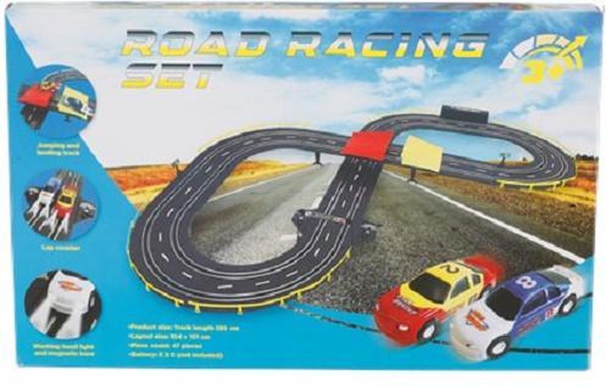 Road Racing Set - Racebaan - Race auto's met echte koplampen