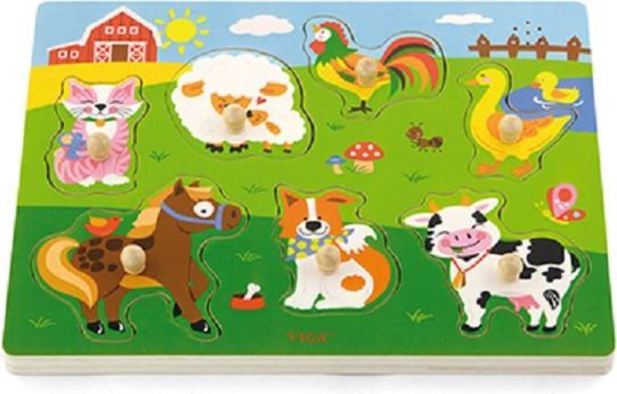 puzzel Boerderij hout met geluid insteekpuzzel vormenpuzzel geluidenpuzzel knoppuzzel