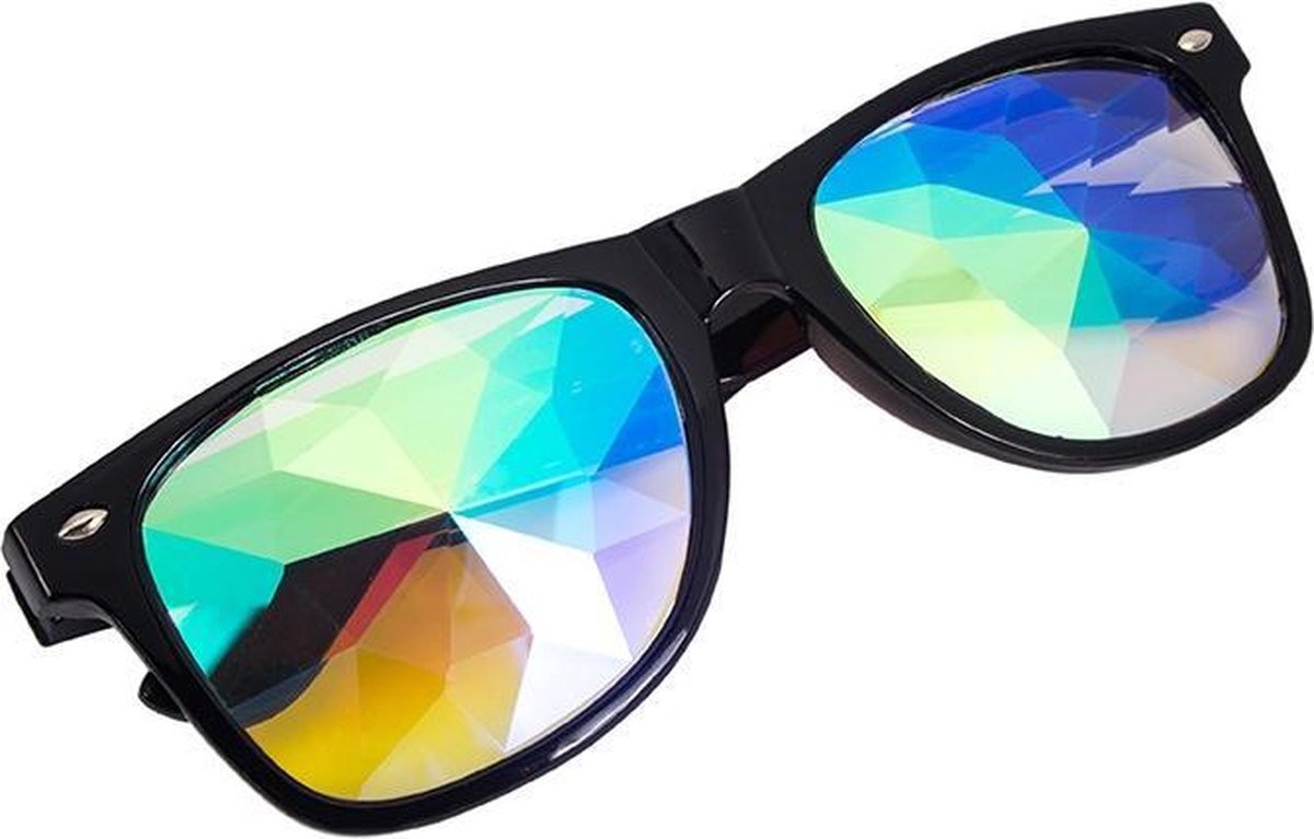 Caleidoscoop bril Wayfarer zwart - spacebril festival rave steampunk