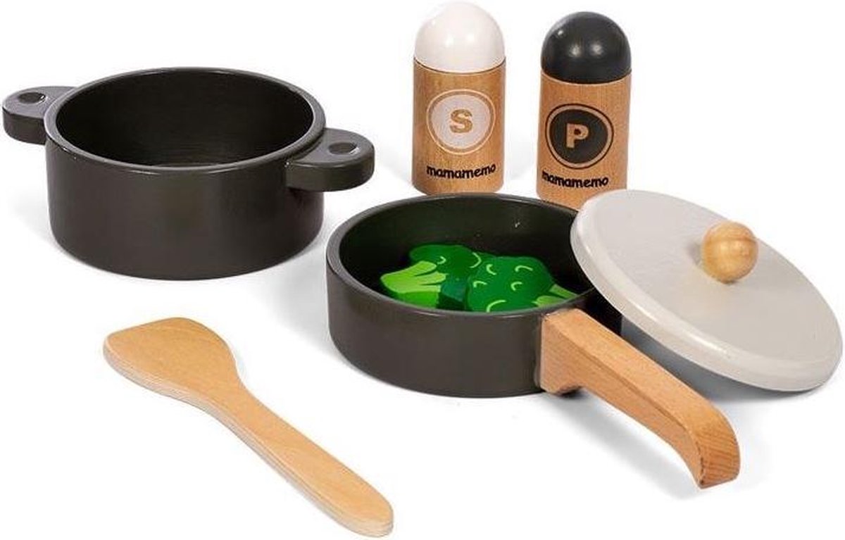 Mamamemo Pannenset Junior 9 Cm Hout Zwart 8-delig