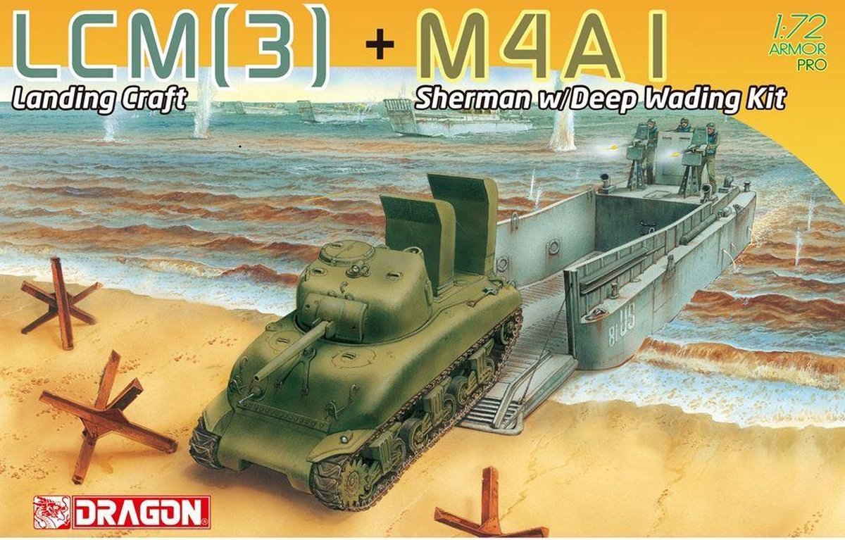 Dragon - 1/72 Lcm(3) Landing Craft + M4a1 W/deep Wading Kit (7/20) * - DRA7516 - modelbouwsets