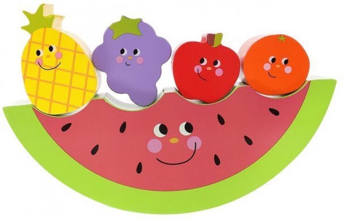Behendigheidsspel met fruit op een watermeloen.