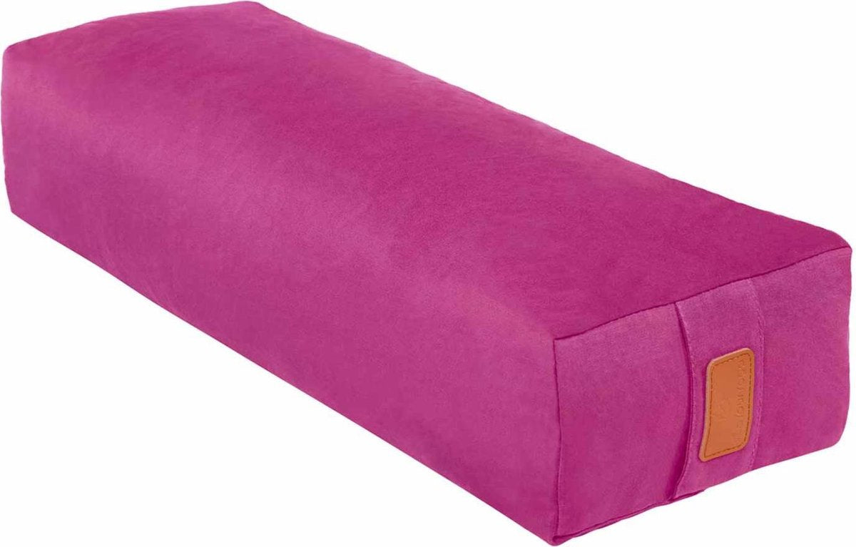 #DoYourYoga - Hoekig Yoga bolster - »Paravati« - Meditatiekussen met bio-organische Spelt vulling - L67 cm & diam.13 cm - roze