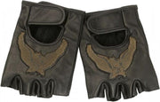 Leren handschoenen zonder vingers (mofjes) met Adelaar afbeelding maat M