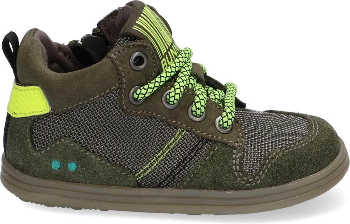 Bunnies JR 220620-569 Jongens Hoge Sneakers - Groen - Leer - Veters