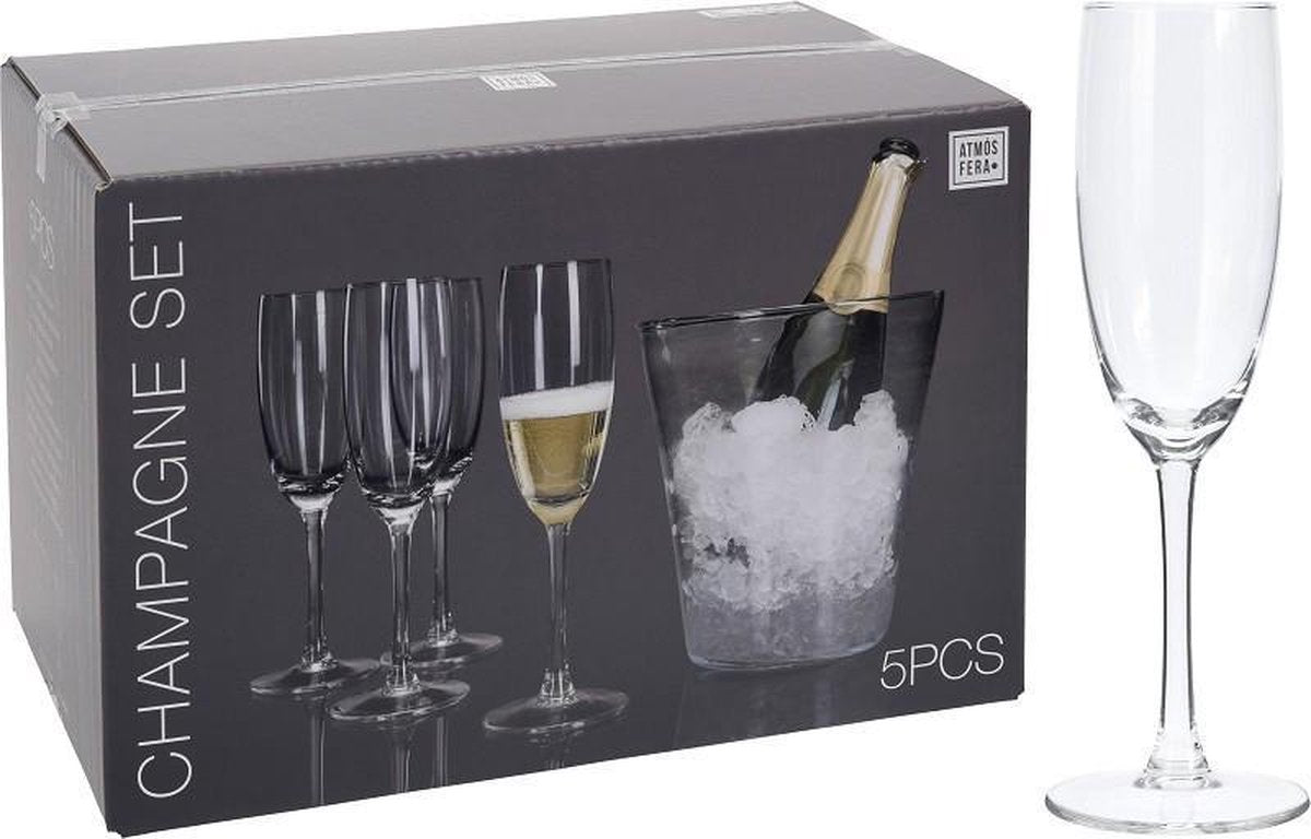 Champagne set  4 glazen met koeler