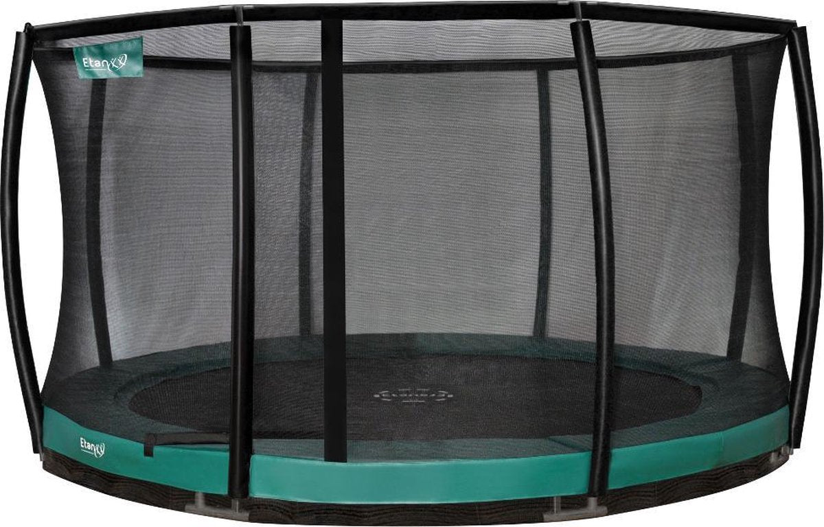 Etan Premium Gold Trampoline Inground met net deluxe - Ø 427 cm / 14 ft - incl. Deluxe Veiligheidsnet - UV-bestendig Randkussen - Groen - Rond