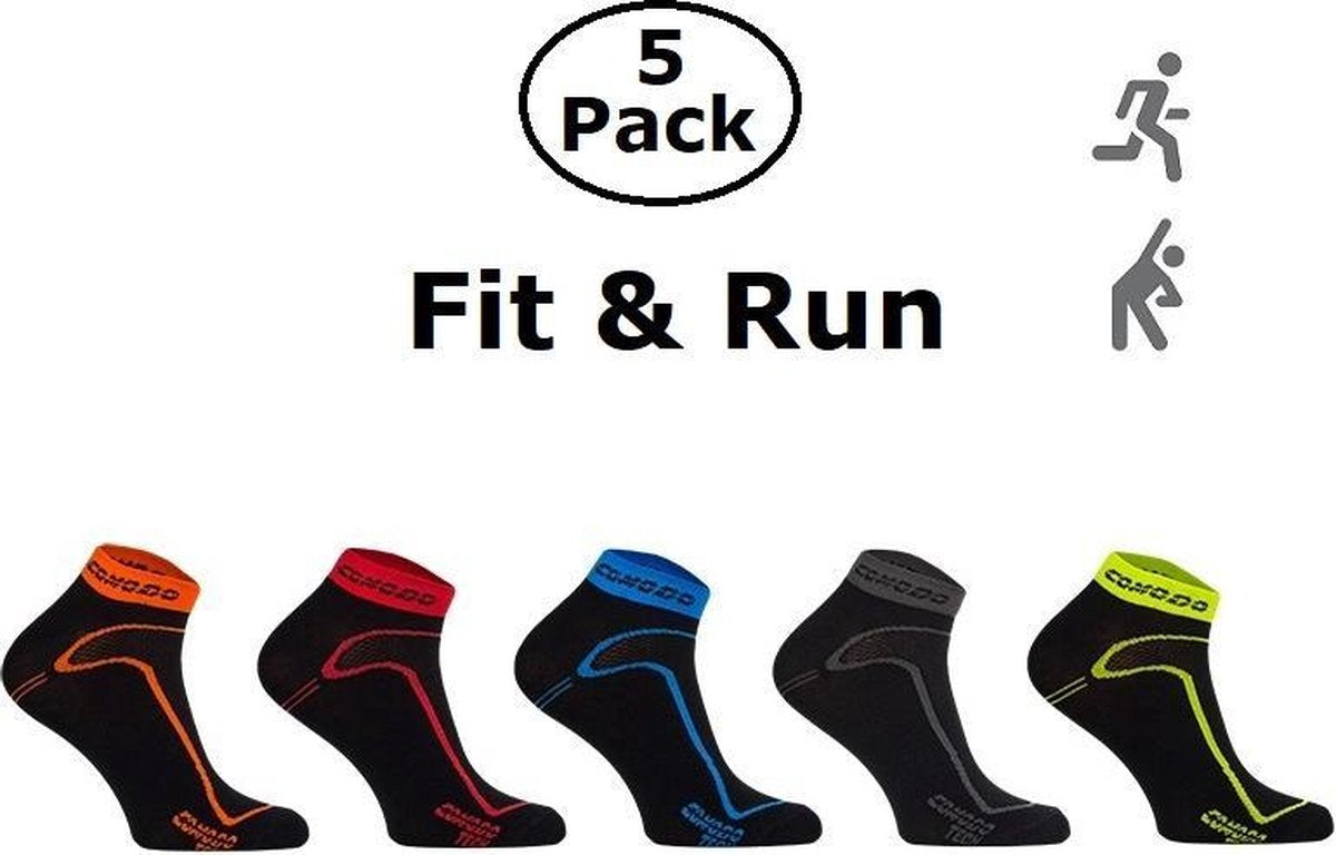 Comodo Korte Hardloopsokken / Sportsokken - 5 Pack Fit & Run - Zwart 35/38