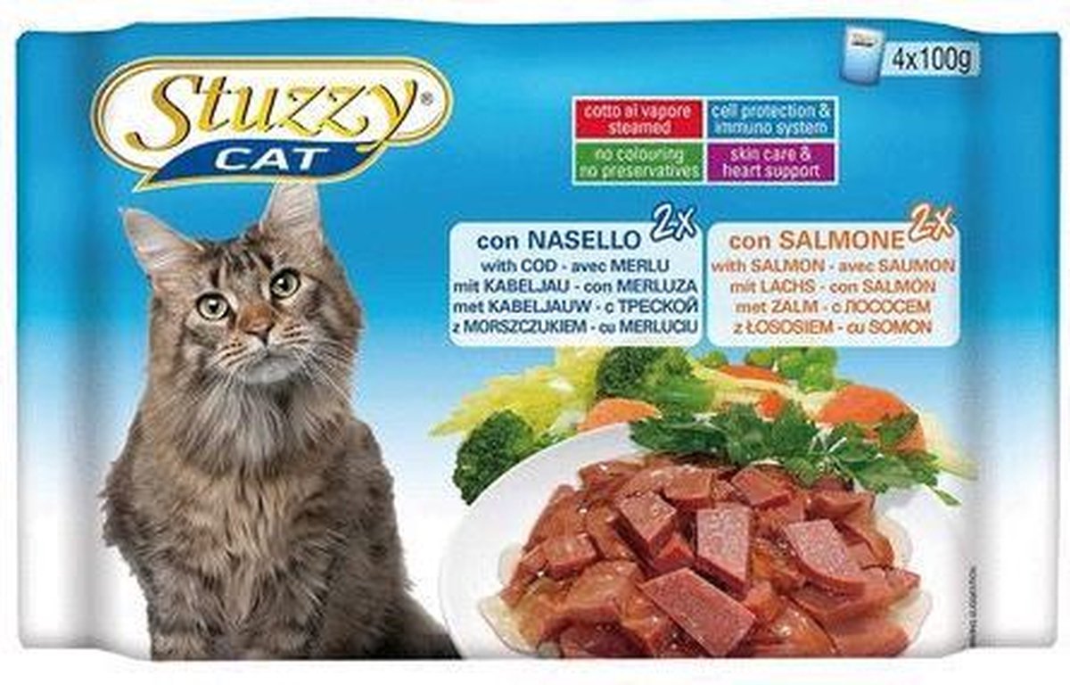 Stuzzy Multipack - Kat - Natvoer - 2 x 100 gr Kabeljauw + 2 x 100 gr Zalm