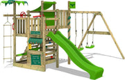 FATMOOSE Klimtoren voor tuin CrazyCoconut met schommel en appelgroene glijbaan