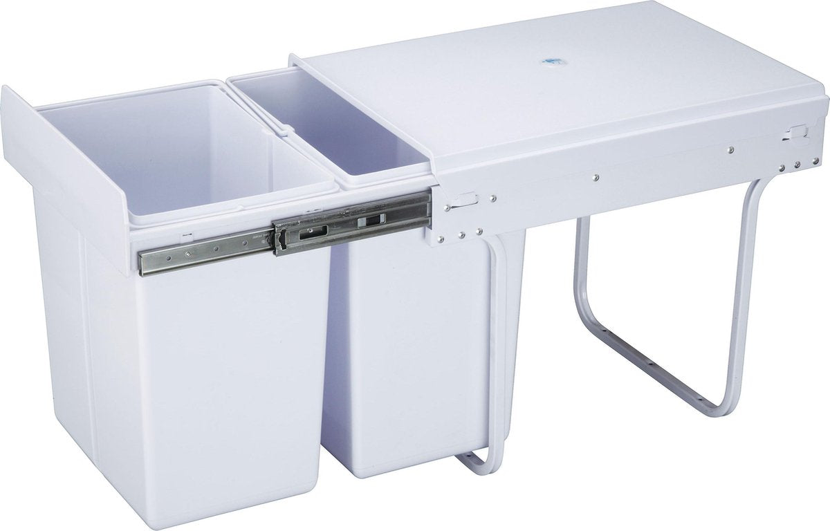 4cookz® Duo Wit Inbouw afvalbak 2x 20 liter - afvalscheiding wit 40 cm