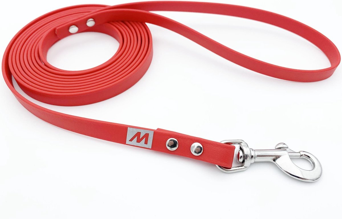Miqdi BioThane hondenriem – rood – 13 mm breed - 3 meter lang - met handvat
