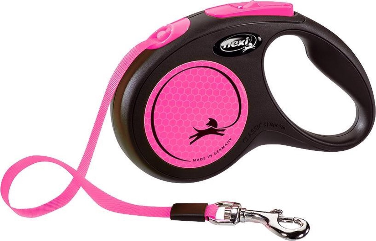 Hondenriem - looplijn - FLEXI rollijn NEW NEON TAPE - S - roze - 5 meter
