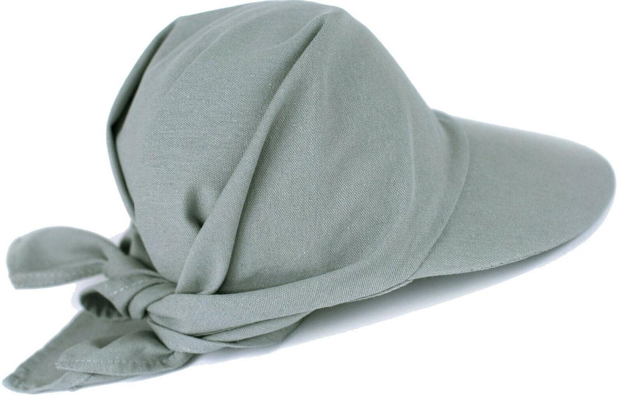 Katoenen knooppet met brede klep zomerpet zelf te knopen kleur grijs maat one size