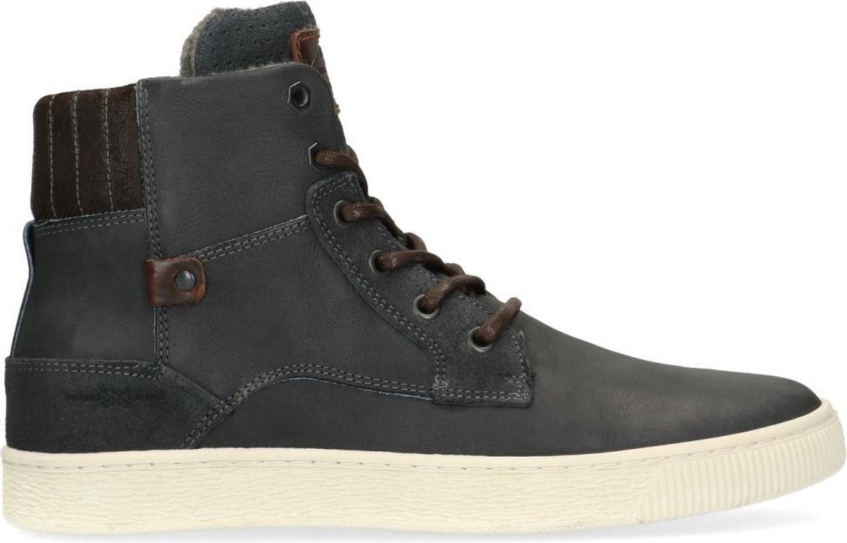 Manfield - Heren - Zwarte leren veterboots - Maat 44