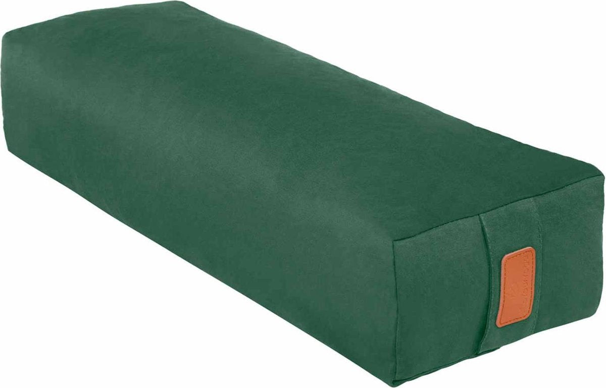 #DoYourYoga - Hoekig Yoga bolster - »Paravati« - Meditatiekussen met bio-organische Spelt vulling - L67 cm & diam.13 cm - donkergroen