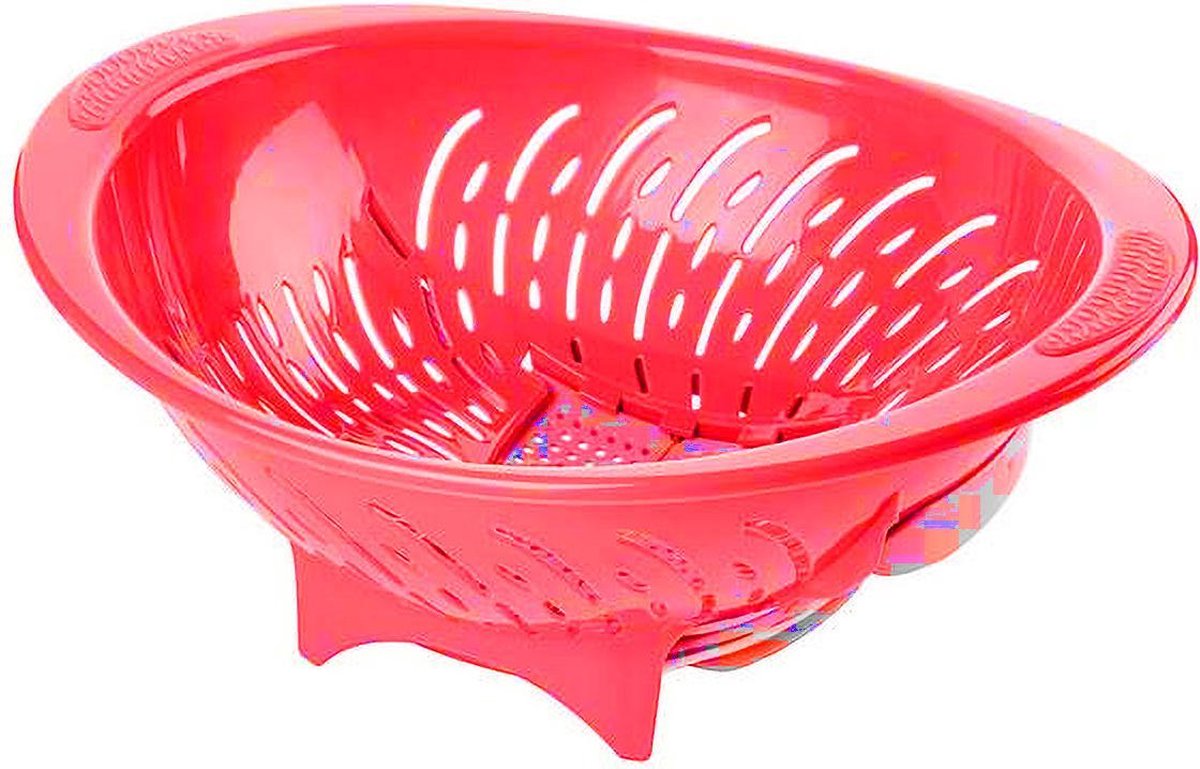 Titiz vergiet met verschuifbare bodem - kunststof vergiet - zeef - keuken accessoire - veilig water afgieten - slimme verschuifbare bodem - rood