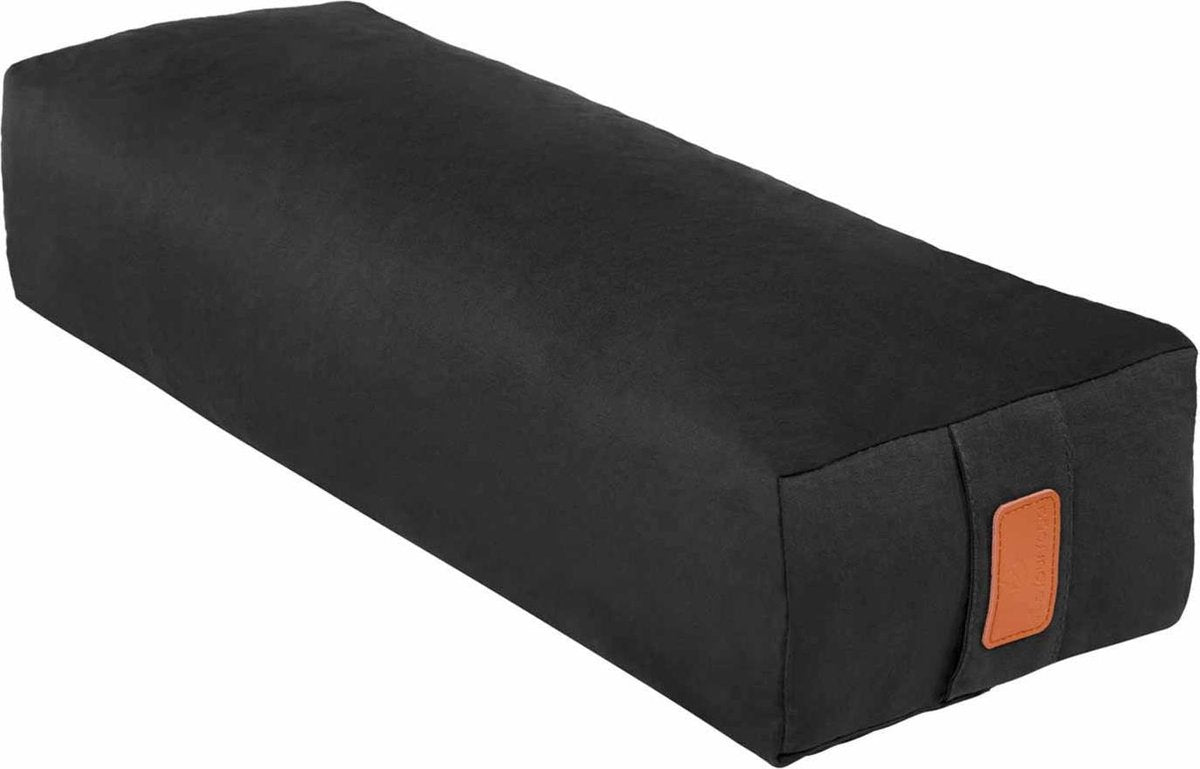 #DoYourYoga - Hoekig Yoga bolster - »Paravati« - Meditatiekussen met bio-organische boekweit schalen vulling - L67 cm & diam.13 cm - zwart
