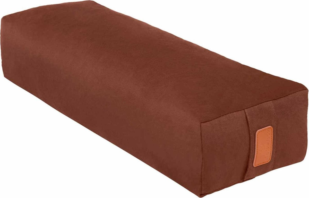 #DoYourYoga - Hoekig Yoga bolster - »Paravati« - Meditatiekussen met bio-organische Spelt vulling - L67 cm & diam.13 cm - aardebruin