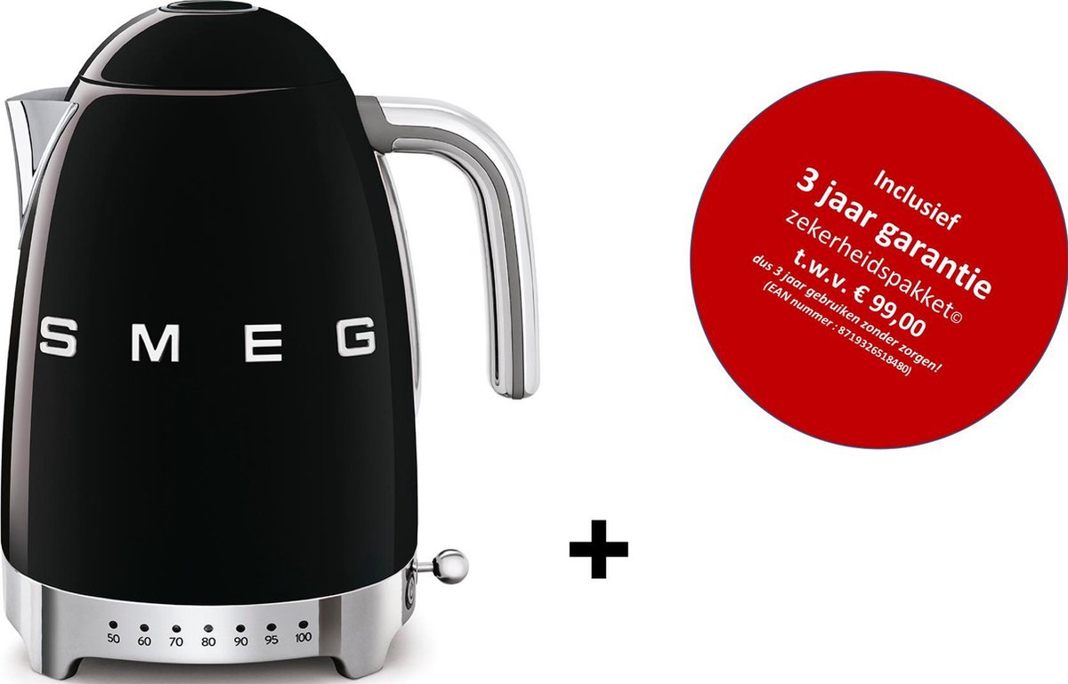 Smeg -  KLF04BLEU MkIII - Regelbare waterkoker - Zwart - met drie jaar garantie!