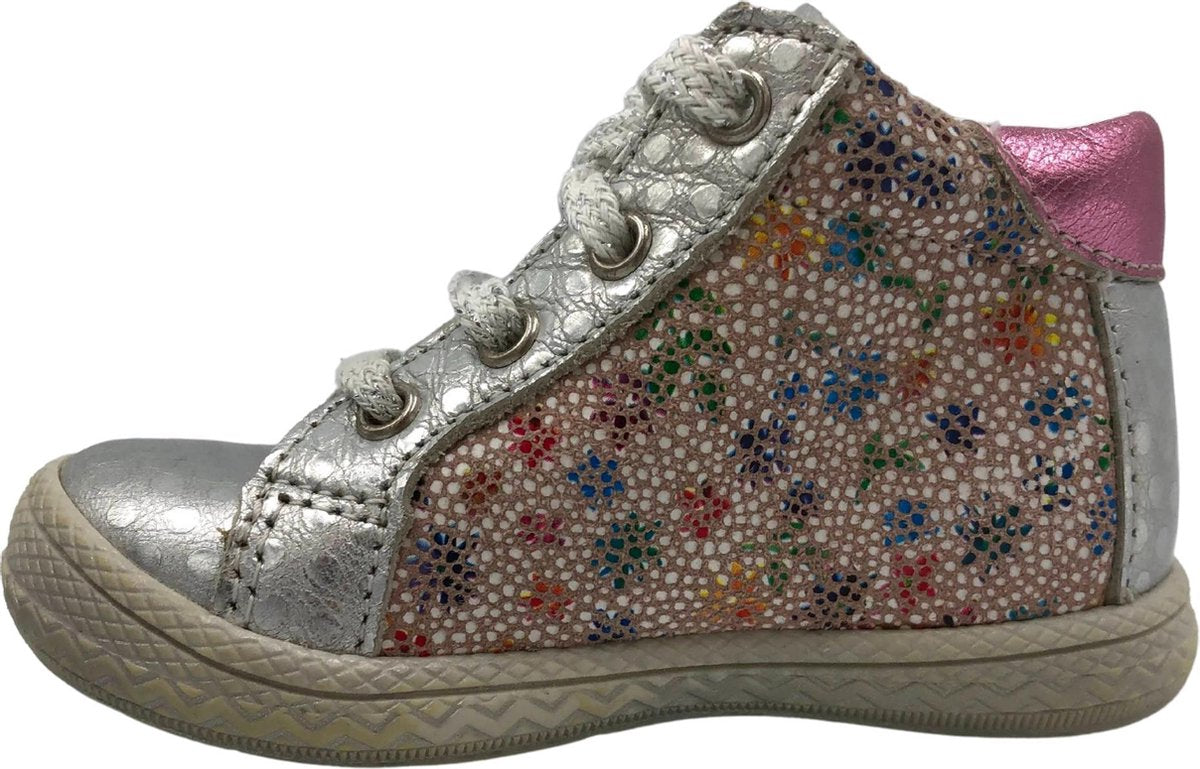 Maya de bij - Kinderschoenen met rits -grijze schoenen met bloemen - meisjesschoenen - peuters - meisjes schoenen
