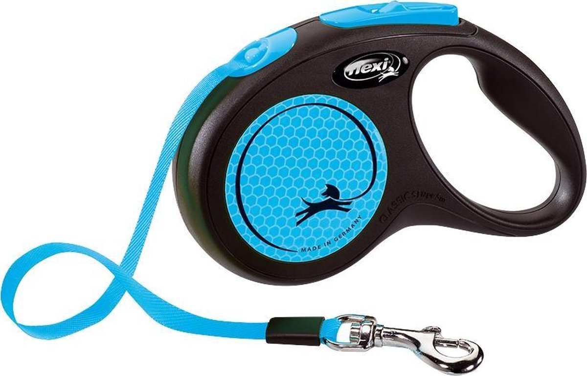 Hondenriem - looplijn - FLEXI rollijn NEW NEON TAPE - S - blauw - 5 meter