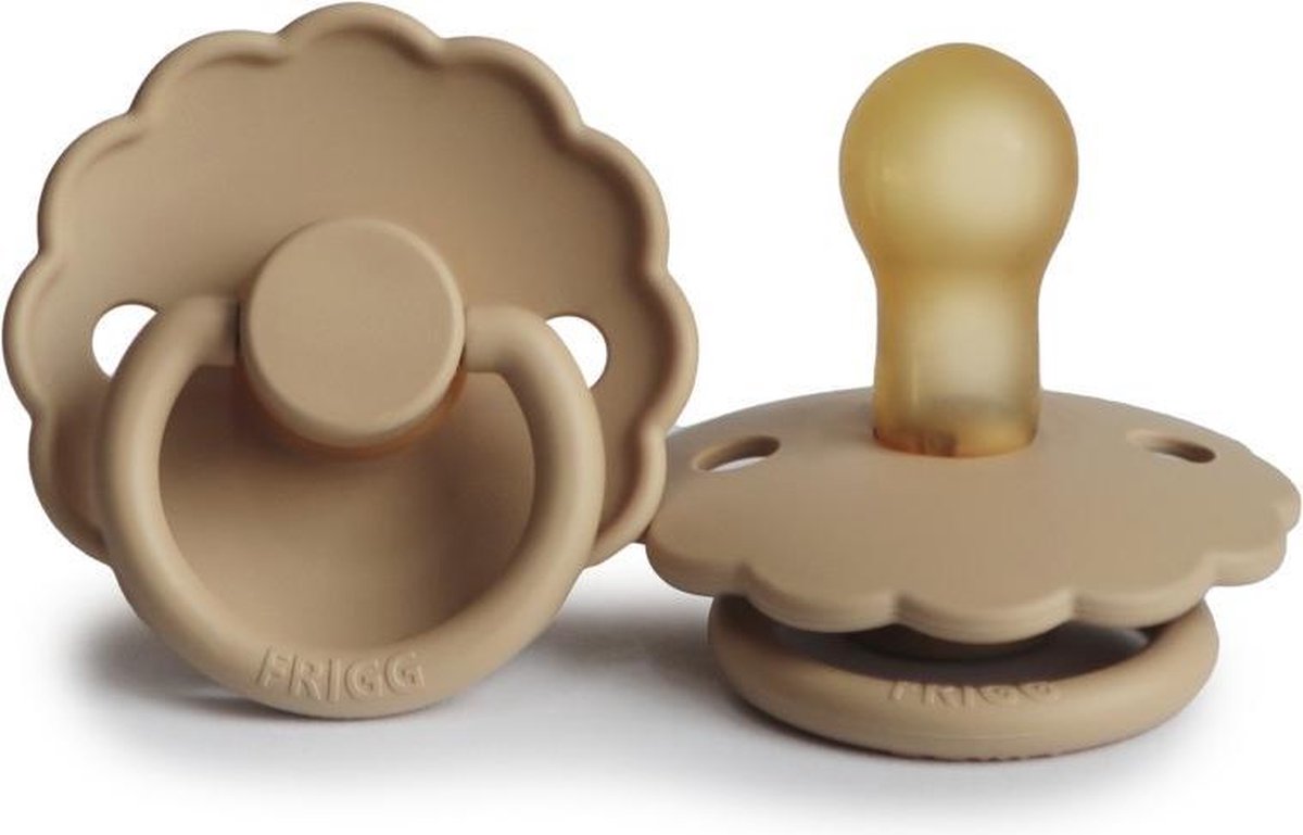 FRIGG Fopspeen | Daisy - Bloemspeen | Croissant - sand/beige | Maat 1 - T1 Leeftijd: 0-6 maanden
