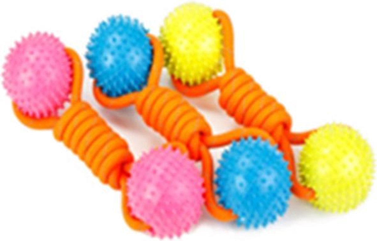 Klosje met 2 rubberen speelballen aan touw