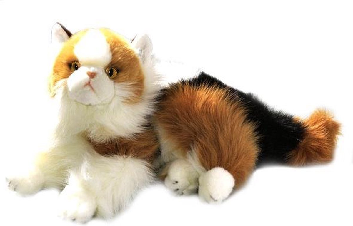 Bicolini Knuffelkat Liggende Lapjeskat Wit/bruin 30 Cm