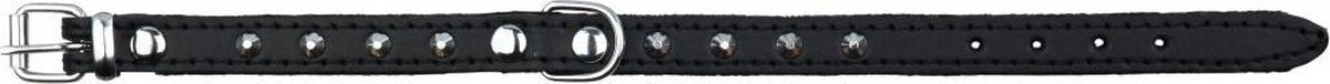 Halsband Leer - met noppen - 36 tot 41 cm - 18 mm - Zwart