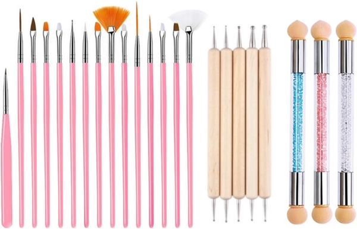 GUAPÀ Nail Art Penselen Set Deluxe voor het maken van prachtige versierde nagels - 23 Penselen High Quality