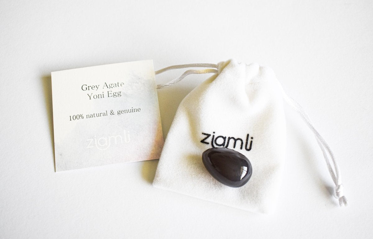 Ziamli yoni ei S (30*20 mm) - 100% agaat - Massage ei - Yoni egg grey agate - Drilled