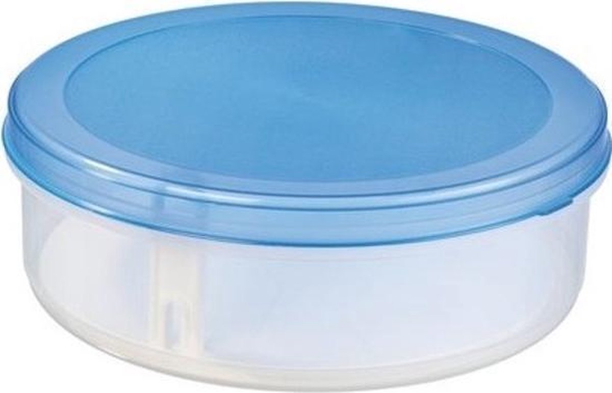 2x Ronde taartdoos met lift 35 cm transparant/blauw - Taart/kwarktaart/cheesecake bewaarbak - Vlaaidoos