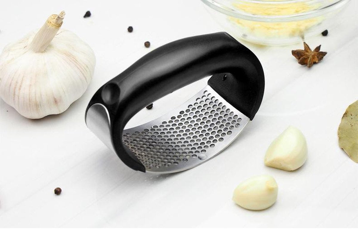 Knoflook - Knoflookpers - Knoflook pers - Gemberpers - RVS - Vaatwasserbestendig -  RVS - Zwart/Zilver