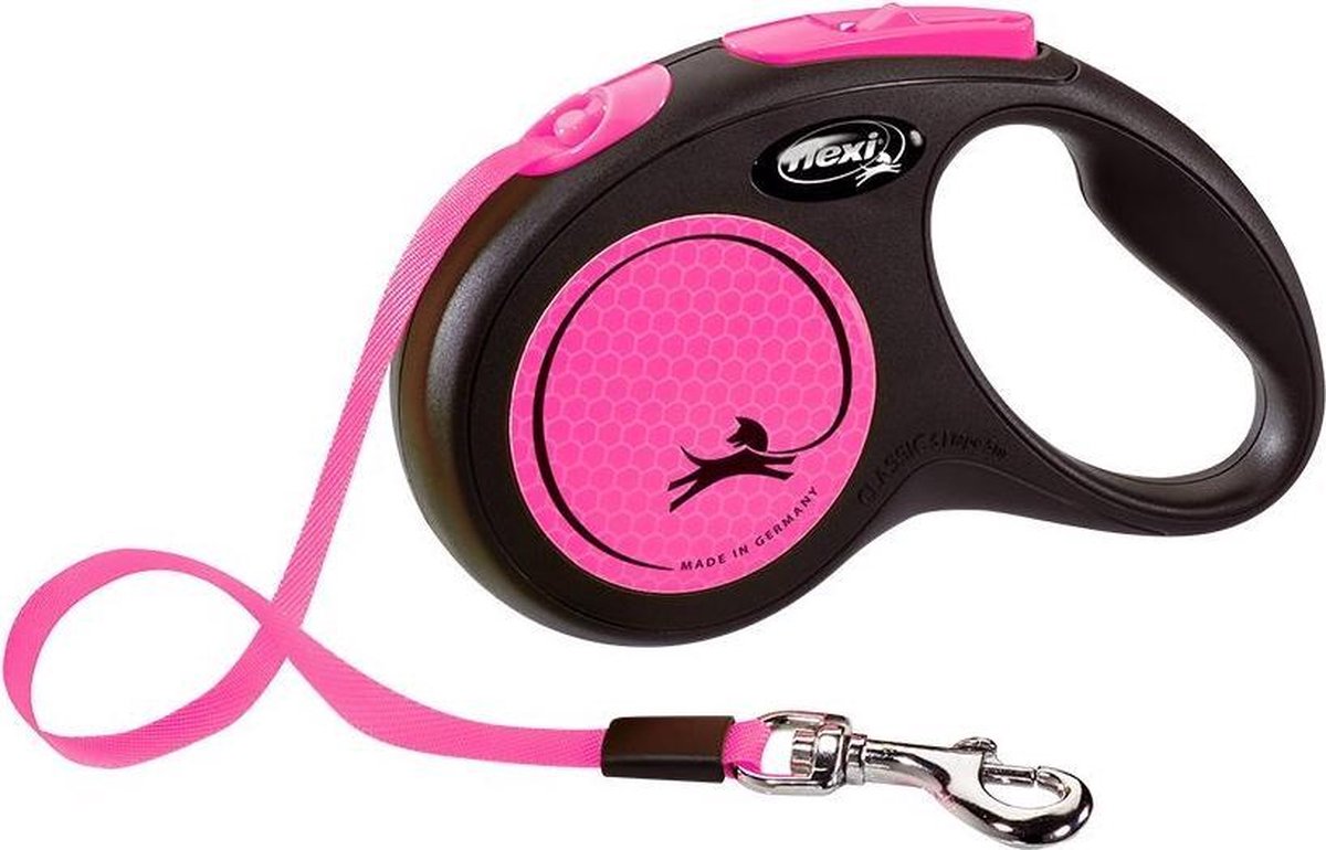 Flexi voor hond rollijn voor  new neon tape zwart / neon roze m 5 mtr tot 25 kg