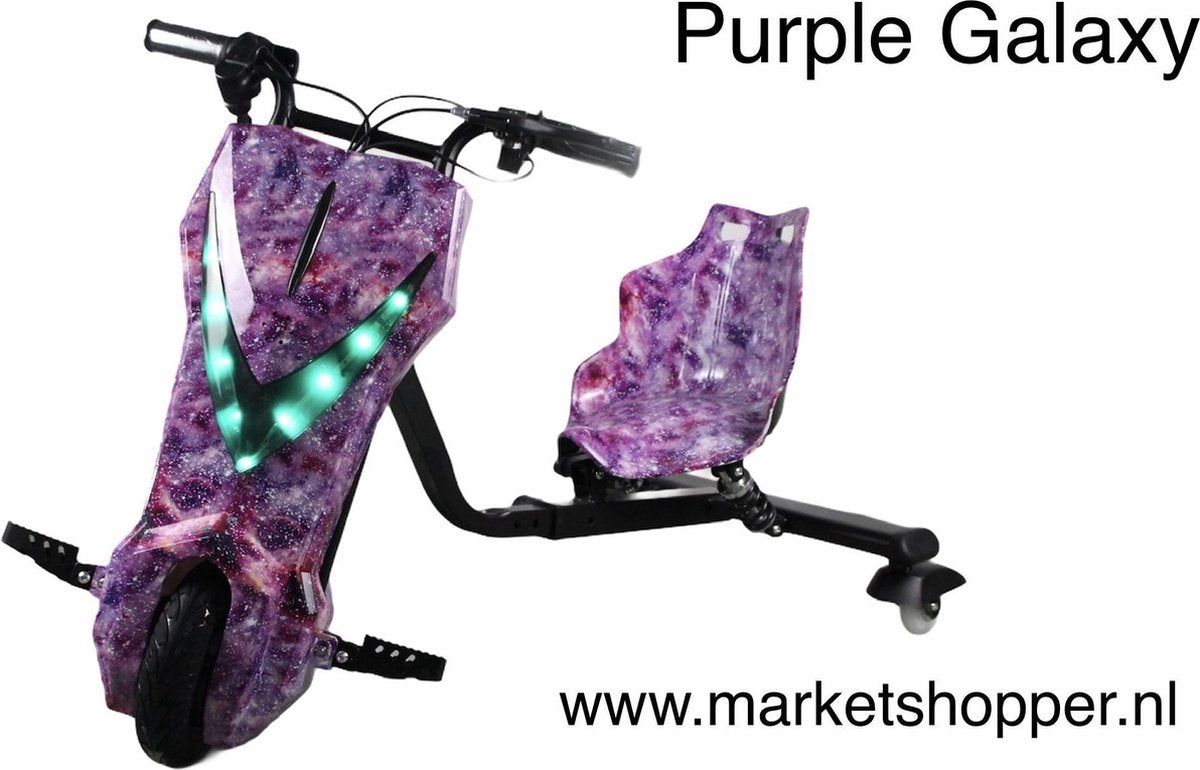 Elektrische drift trike karts met vering en LED verlichting - drie racestanden – PURPLE GALAXY