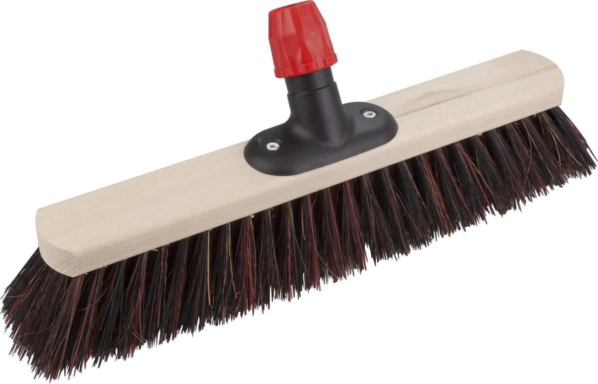 Houten harde straatbezem/buitenbezem Arenga zwart/rood 50 cm - Bezemkop met universele steelhouder - Bezems