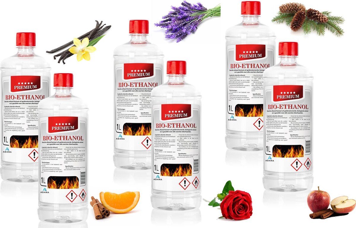 Adana®  -Set bio-ethanol van 6 verschillende geuren - PREMIUM -bioethanol -12liter