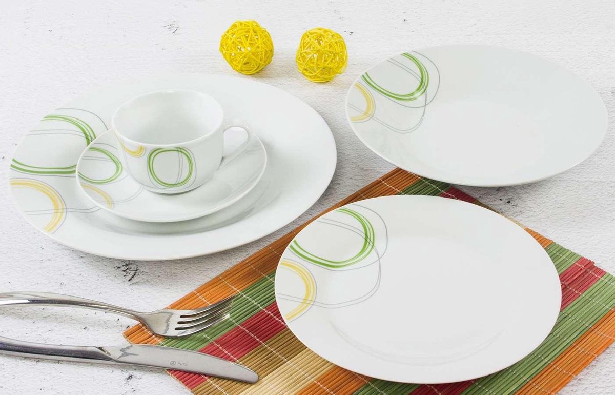 YILTEX – Eva - Serviesset / Tafelservies/ Serviesset 6 Persoons / Servies 6 Personen / Serviesset 30 Delig / Serviesset Rond – Porselein