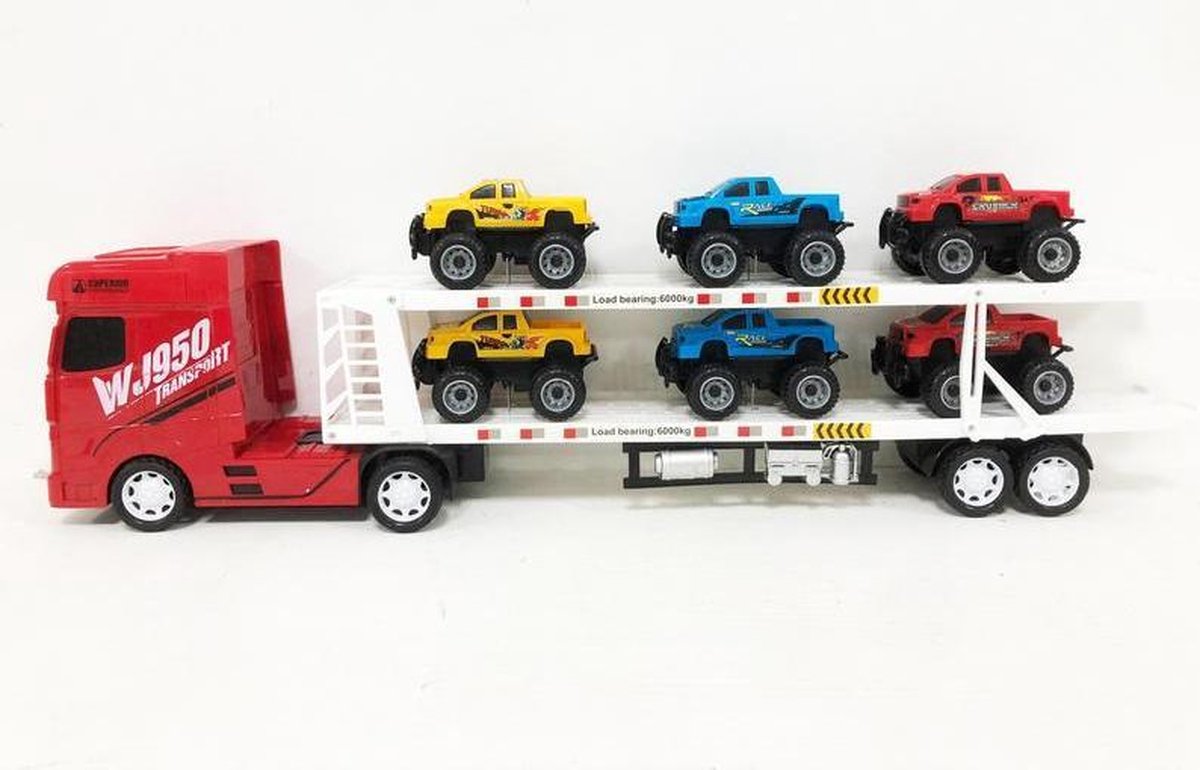 Wheellious Blue Truck Met 6 Auto's
