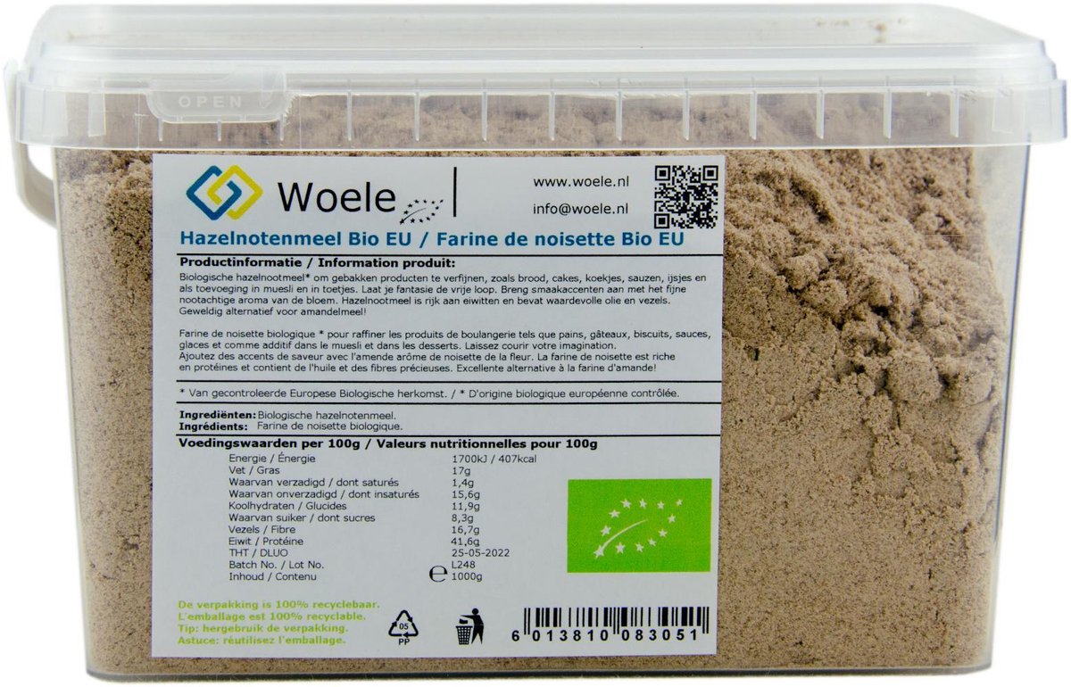 Hazelnotenmeel 1000g biologisch Europese herkomst