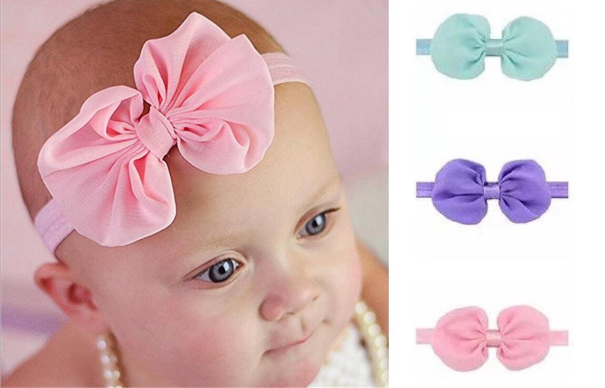 Per set van 3 stuks  Baby haarbandjes | meisjes haarbandjes | Peuter haarbandjes | Baby Hoofdband met strik | Mintgroen - Paars - Roze | Meisjes hoofdbanden