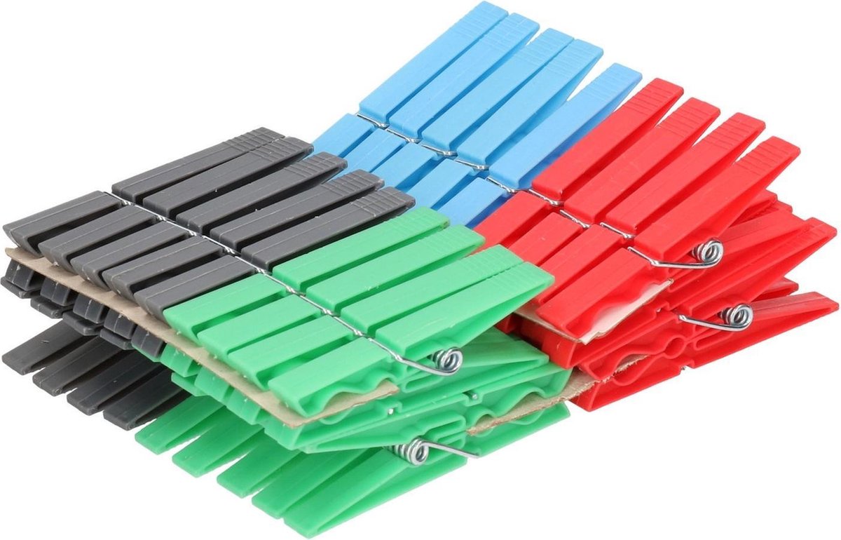 36x Gekleurde wasknijpers - Plastic wasgoedknijpers - Knijpers/wasspelden voor wasgoed