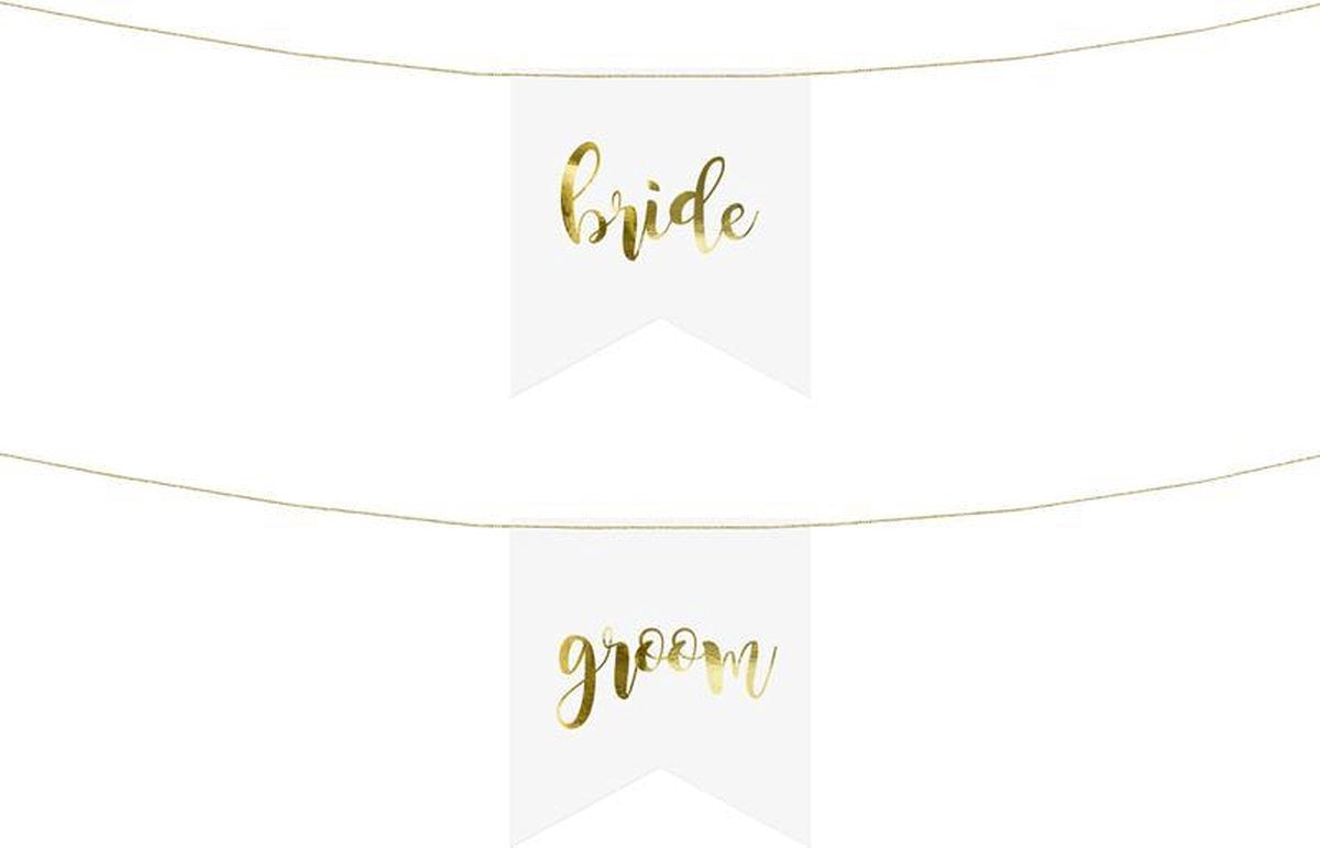 Stoeldecoratie Bride - Groom wit goud | 2 stuks