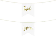 Stoeldecoratie Bride - Groom wit goud | 2 stuks