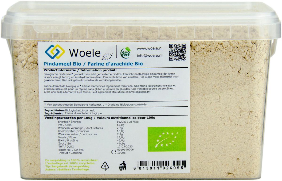 Pindameel fijn biologisch 1000g GMO vrij alternatief voor meel