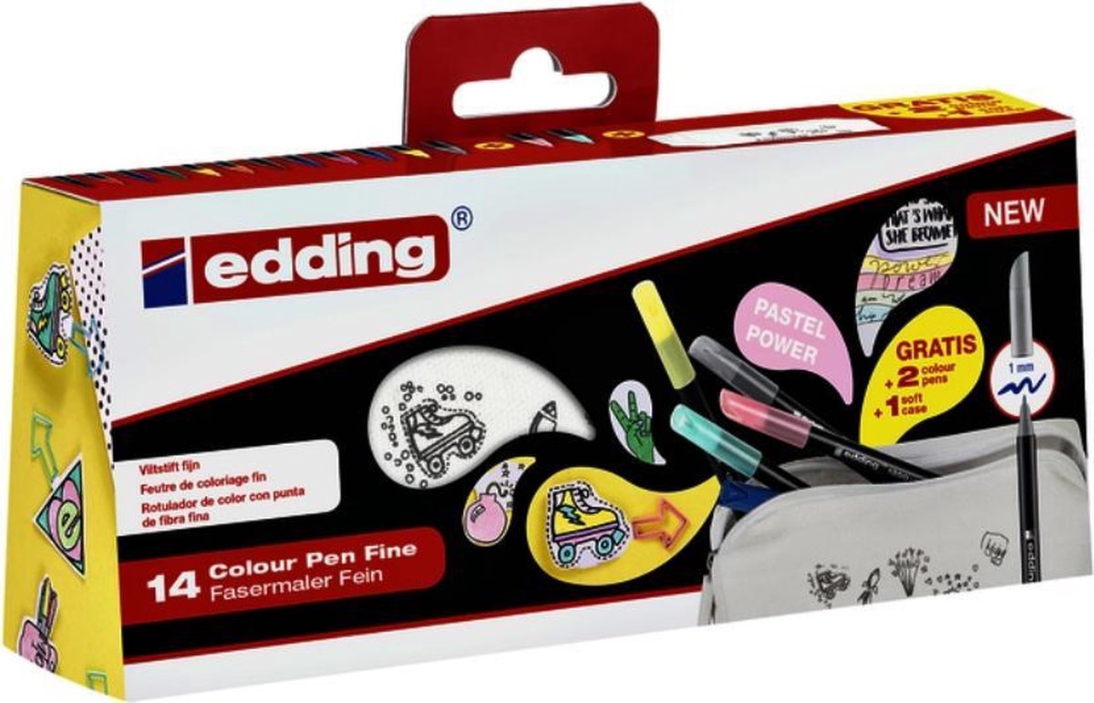 Edding 1200 viltstiften set - 14 kleuren - Incl 2 mandala wenskaarten