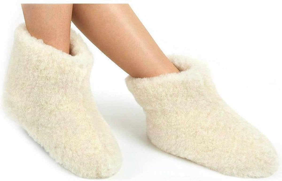 WoolWarmers Dolly creme/wit Wollen Sloffen maat 41