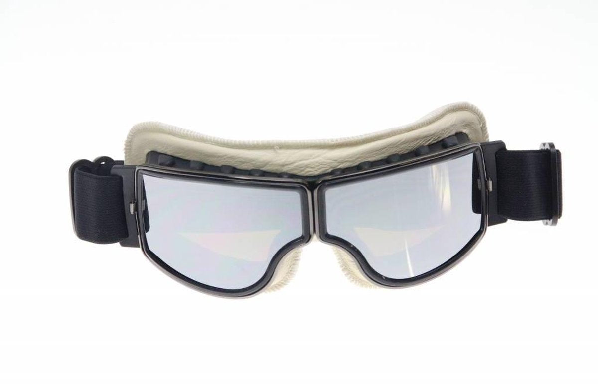 Zwart wit leren cruiser motorbril zilver reflectie glas