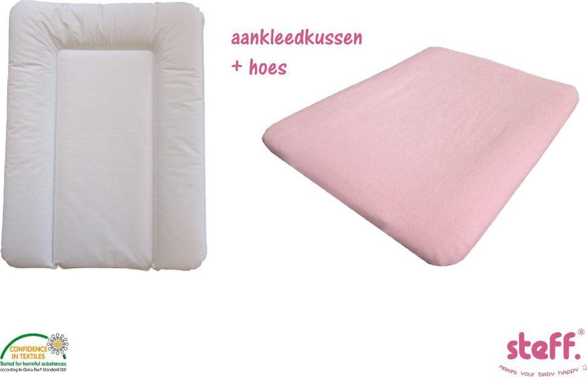 Steff - set - aankleedkussen - wit - 50x70 cm + aankleedkussenhoes roze pastel